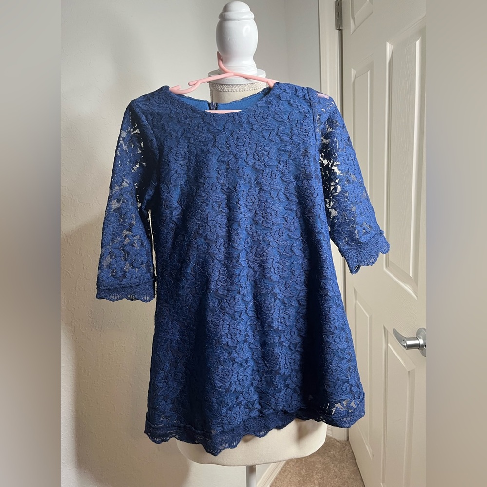 April Girl Lace Dress 3/4 Sleeve Dress- Blue